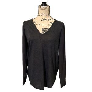 Ann Taylor Women's Black Knit Woven V-Neck Long Sleeve Tunic Top Size Small